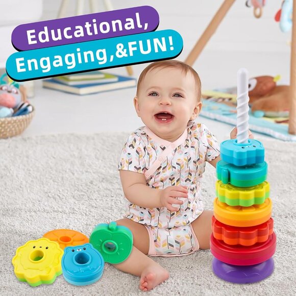 Baby Spinning Stacking Toys for Toddlers Ring Stacker(1 Set) - Picture 5 of 10